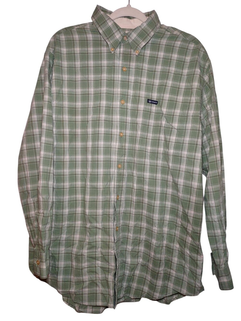 Chaps Men's Green Plaid Long Sleeve Button-Down Shirt Size: Large